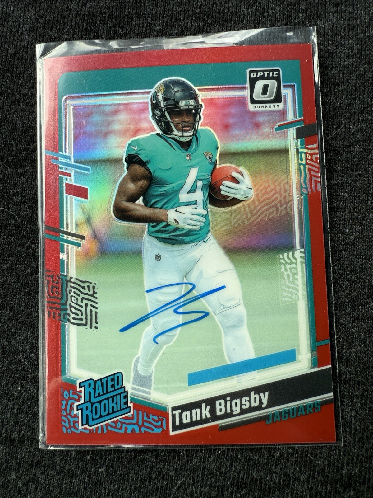 2023 Donruss Optic Tank Bigsby RC Rated Rookie Autographs Red Prizm /75 Jaguars