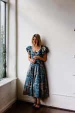 Ulla Johnson Malie Dress Waimea Midi Blue Cotton Size 4