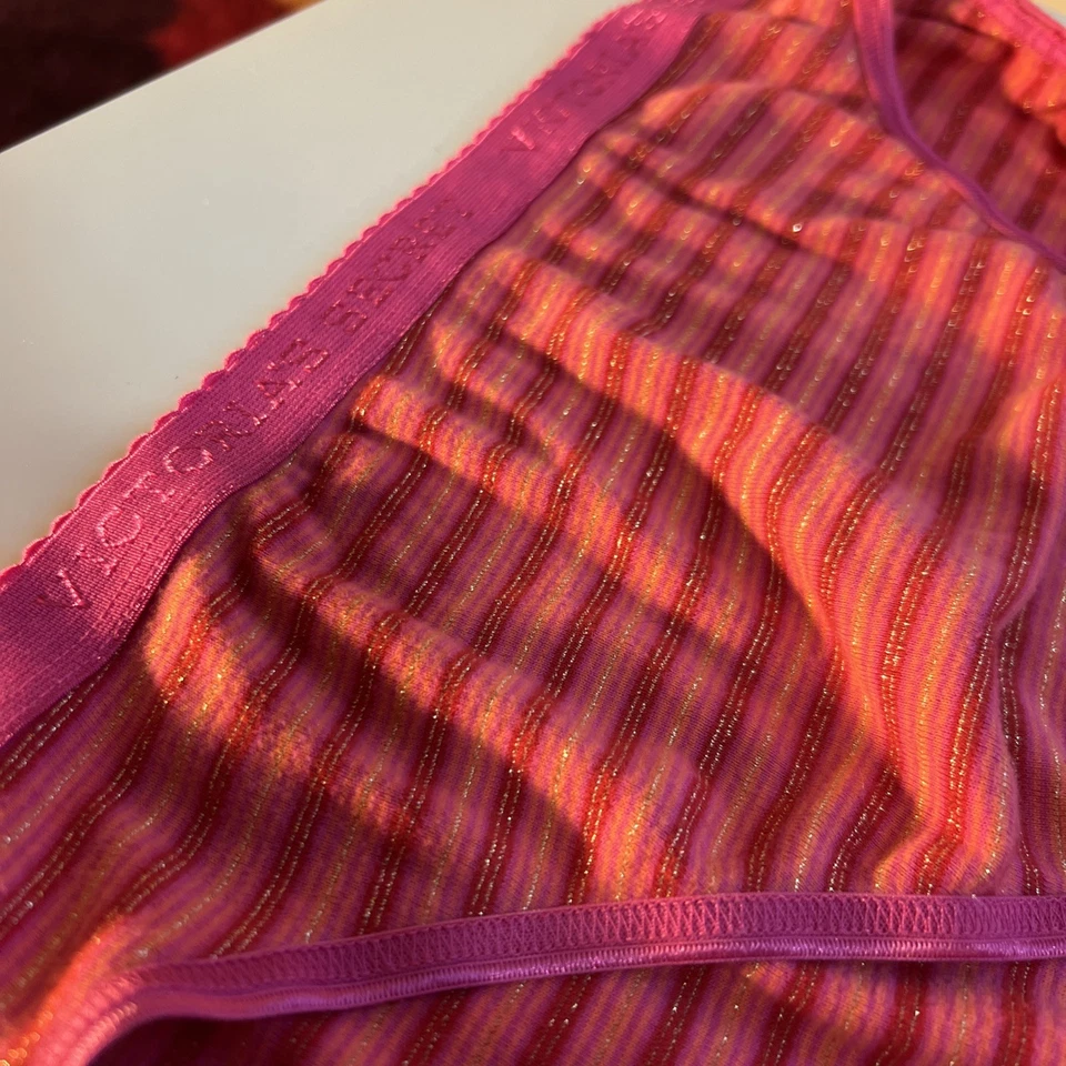 Bragas de algodón XL de colección Y2K Victoria's Secret 2003 rayas brillantes cintura alta muslo Foto 4 de 4