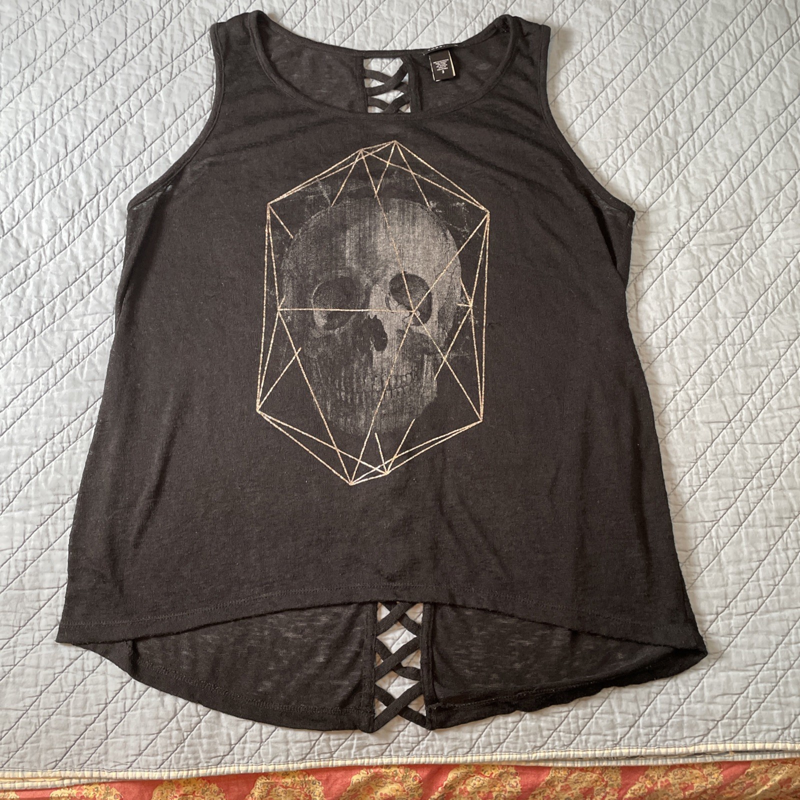 Torrid Tank Size 3X Black LaceUp Back Skull Crystal Goth Dark Mystical Punk Cool