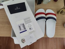 Authentic Men's Moncler White Rubber Basile Logo Slides Sandals New