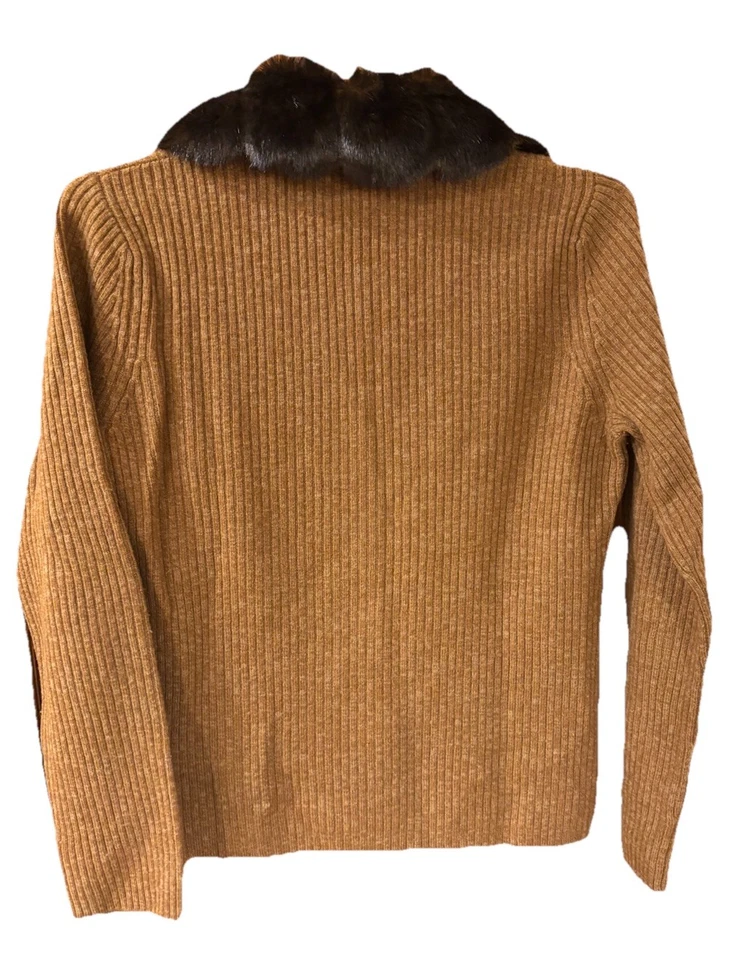 VALE LA PENA Cárdigan Tejido Lana Marrón Camel Botón Frontal Swtr Cuello de Piel Desmontable S Foto 3 de 4