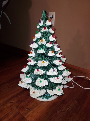 20" Vintage Atlantic Mold Ceramic Christmas Tree Large Flocked 3 Piece Lights - Picture 11 of 11