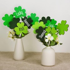 St Patricks Day Decorations, 12pcs Irish Lucky Shamrock Decorative Picks Double-