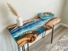 Luxury Blue Epoxy Resin Console Table – Handmade Wooden Furniture