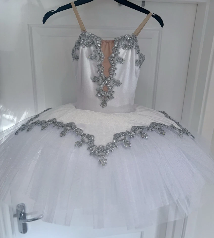 Age 9-11 Pancake Tutu for Ballet White and Silver Hand Finished Dance Costume - Image 3 of 4