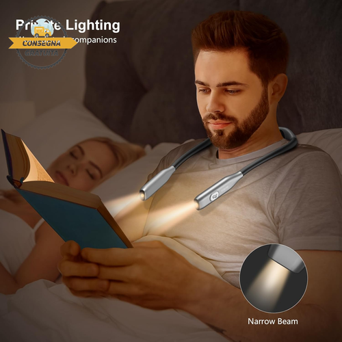 Collo Lampada Luce Da Lettura Ricaricabile, LED Luce per Lettura Libri, 3 Temper - Foto 6 di 8