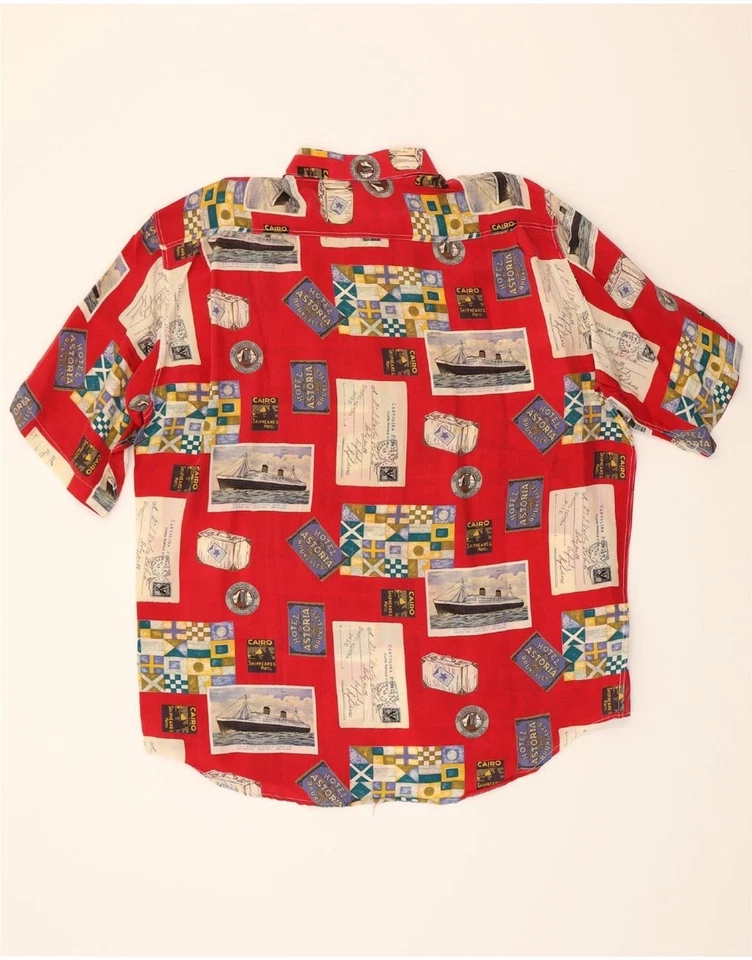 JOCKEY Mens Abstract Pattern Short Sleeve Shirt XL Red Cupro BY19 - Image 2 of 3