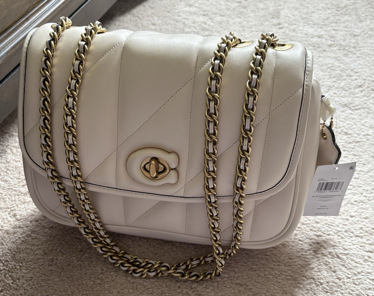 NWT COACH Quilted Pillow Madison Shoulder Leather Bag In Chalk