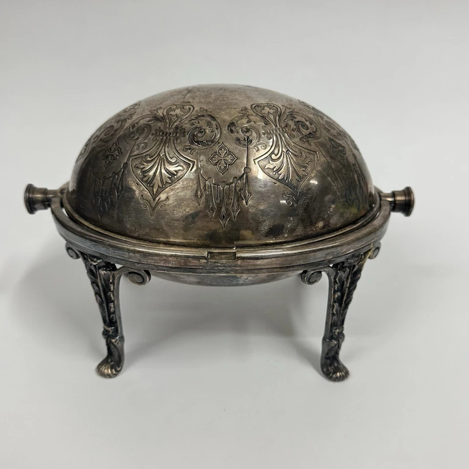 古董谢菲尔德镀银卷顶黄油盘,圆顶服务器,英国 — 第 2/4 张图片