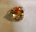 Vintage 925 Sterling Silver Faceted Citrine w/ Peridot accents Ring size 8