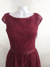 Morilee Size 10 Redwine Full Lace Shoulder Bridesmaid Dress/satinlook Waistband