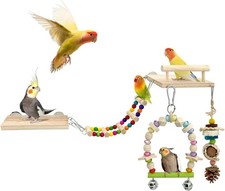 5-in-1 Parakeet Toys Set: Detachable Bird Playground with Wooden Perch, Swing