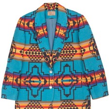 VINTAGE PENDLETON NAVAJO AZTEC WOMENS WOOL BLAZER JACKET 1990S MEDIUM MADE USA