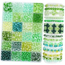 1200PCS St Patricks Day Glass Beads for Bracelets, 24 Colors 6mm Green Nature