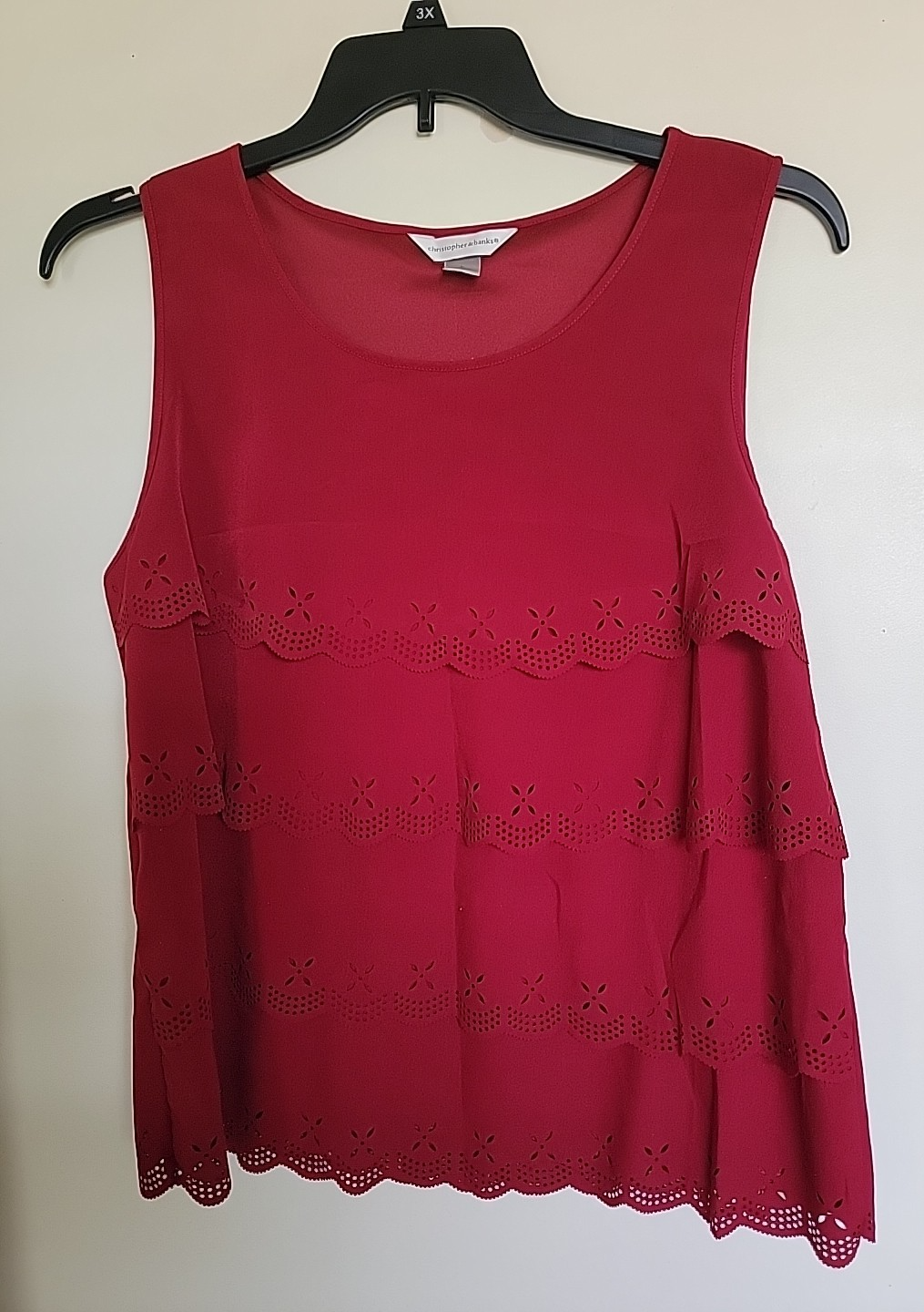Christopher & Banks womens L top sleeveless tiered Scalloped  polyester