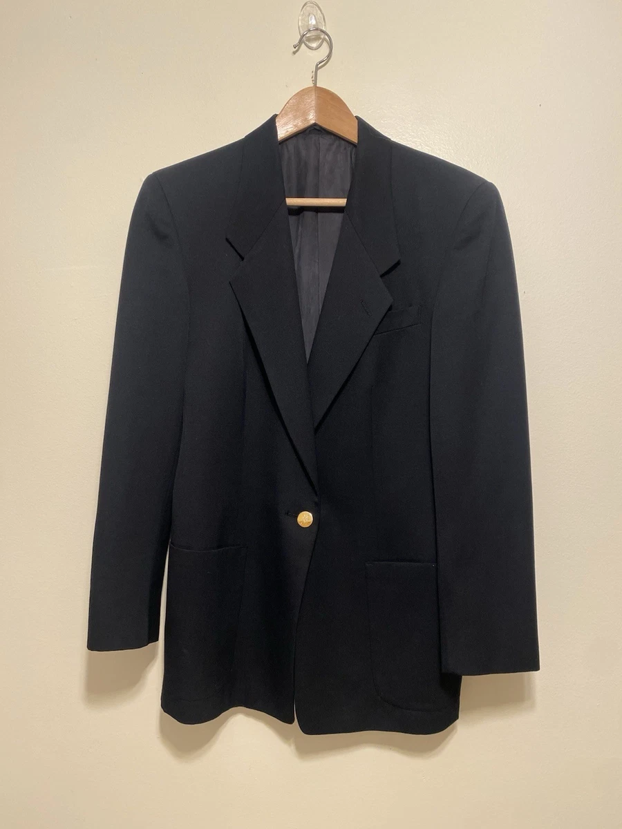 Blazer negro Burberry de lana vintage con botón dorado. Talla 10