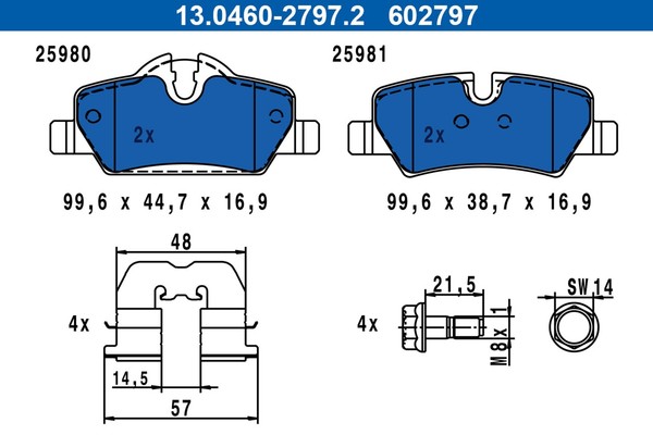 ATE Bremsbelagsatz Scheibenbremse 13.0460-2797.2 FüR Mini F56 F55 F57 Cooper JCW-image