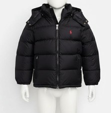 Polo Ralph Lauren Boy's Black Water-Repellent Down Hooded Winter Jacket Size 6