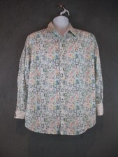 Robert Graham Shirt Mens XL Multicolor Geometric Cotton Long Sleeve Flip Cuff
