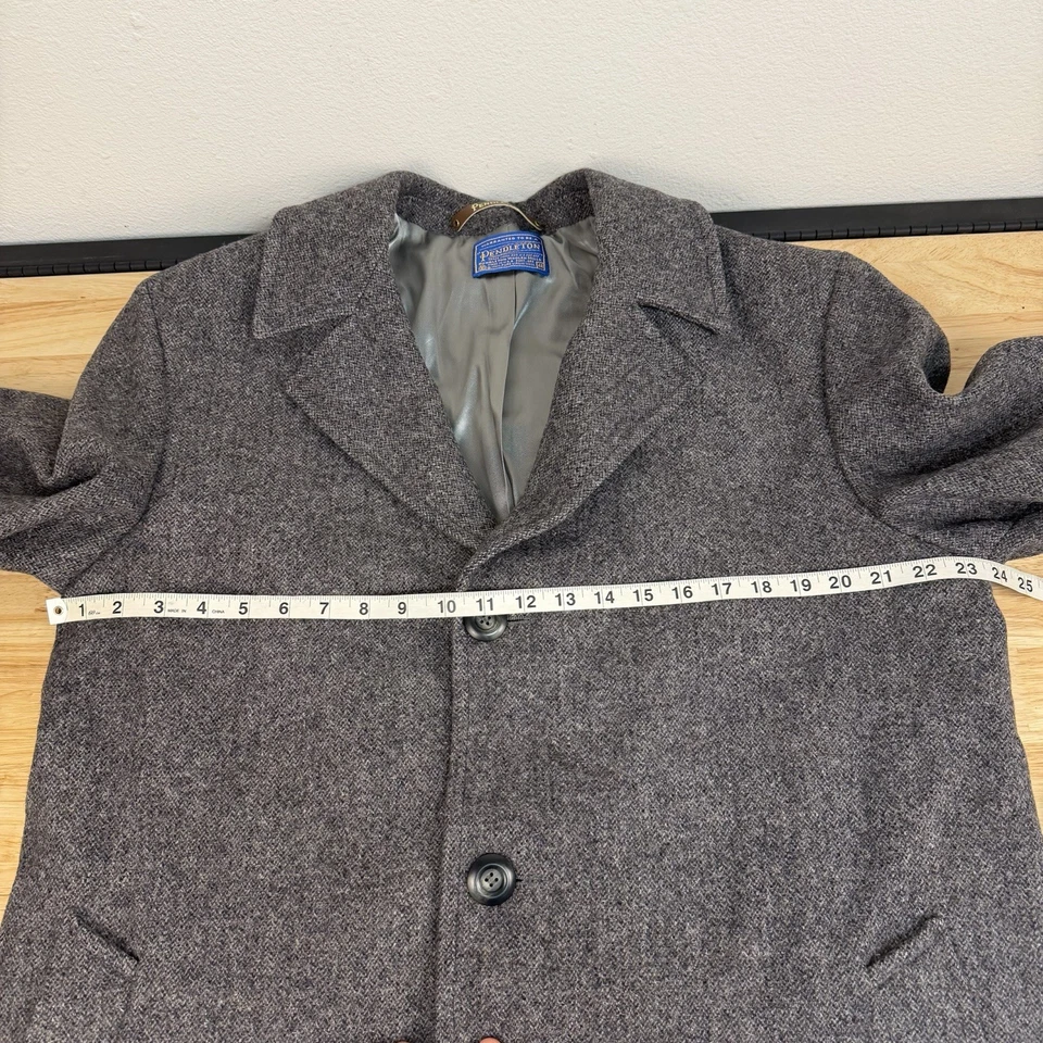 VTG 70s Pendleton TRENCH Coat Men 44 Gray Virgin Wool Overcoat Button USA Made - Image 4 of 4