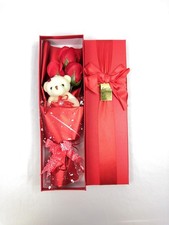 Flower Bouquet 3 Scented Soap Roses Gift Box with Cute Teddy Bear for Her Him...
