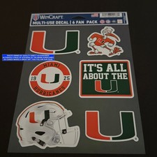 Miami Hurricanes Stickers 6 in 1 Decal Peel And Stick Licensed by the NCAA