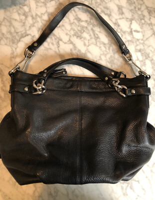 Coach Brooke F17165 Black Pebbled Leather Hobo Handbag Purse
