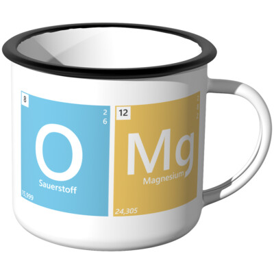 JUNIWORDS Emaille-Tasse, Periodensystem OMG O Mg, Chemie Chemische Elemente