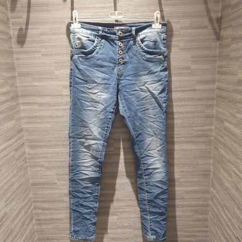 Jewelly Stretch Denim Jeans mit sichtbarer Knopfleiste Slim Boyfriend Cut S/36 - Afbeelding 1 van 3