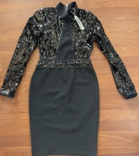 Short Black dress, Long sleeves black dress, One piece Black dress Size L