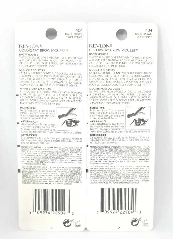 2 Pack REVLON Colorstay BROW 404 DARK BROWN Styler Eyebrow GEL NEW SEALED Boxes  - Image 3 of 3