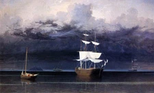 Oil Fitz Hugh Lane - Approaching Storm with huge sail boats onthe ocean canvas