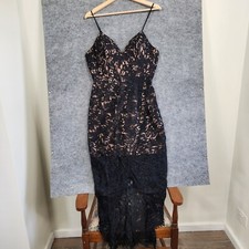 Love Honor Dress Womens Size 10 Black Lace Formal Cocktail Midi Tie Bow Event