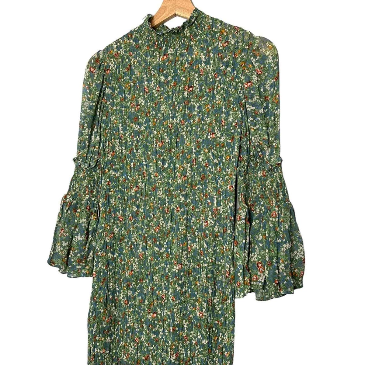 byTiMo Georgette Smocked Three-Quarter Sleeve Midi Green Garden Dress NEW  Size S | eBay