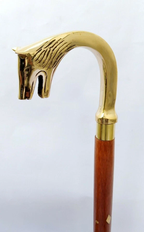 Bastón de madera victoriano con mango de cabeza antiguo de lobo de colección presente Foto 4 de 4