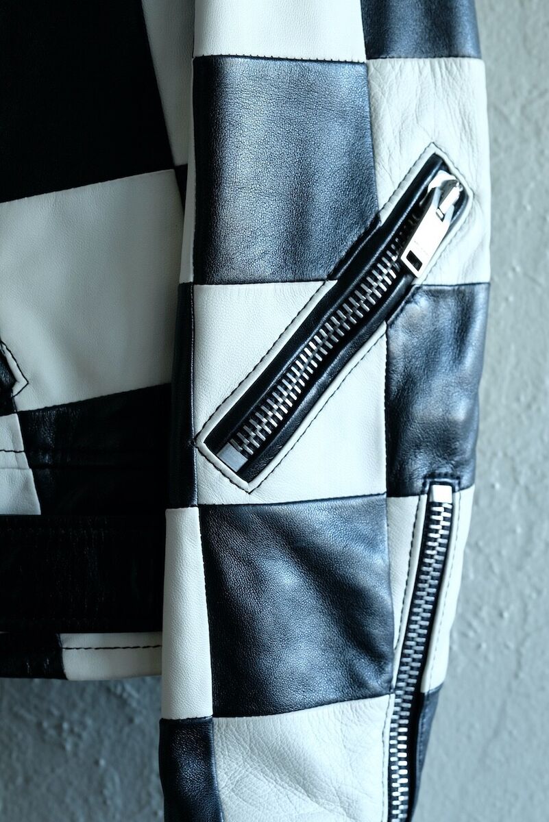Saint Laurent Leather Damier Checkered Biker Jacket Multi Saint Laurent Leather Damier Checkered Biker Jacket Multi