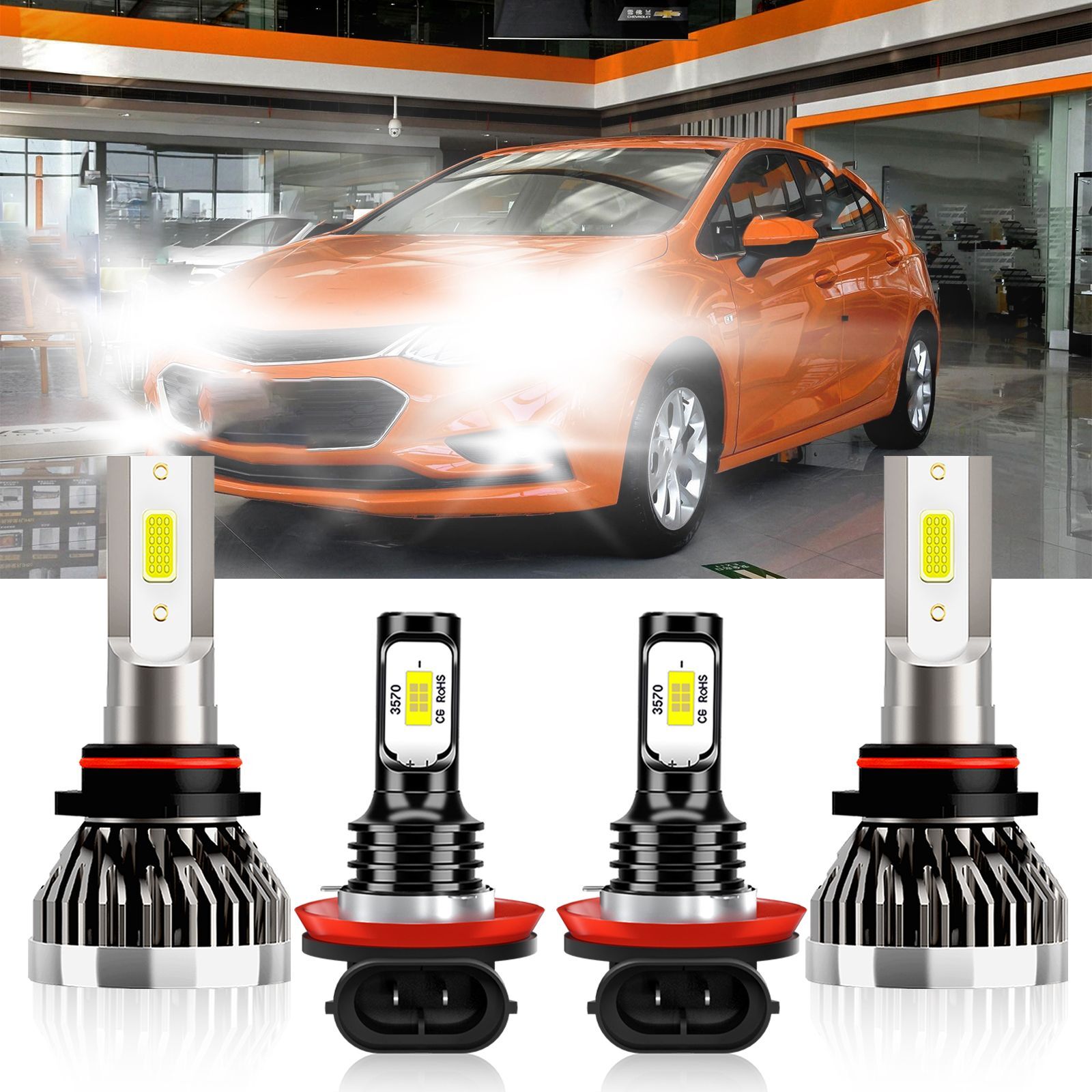 For Chevrolet Cruze 2016-2019 4x Combo LED Headlight Hi/Lo Bulbs+Fog Lamp 6000K