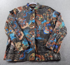 Chico's Women  s Jacket Multicolor Size 1 Lightweight Linen Blend Button Up Denim