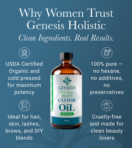 100% Authentic Genesis Organic Hexane Free 16oz Castor Oil in Glass Bottle - Picture 3 of 9