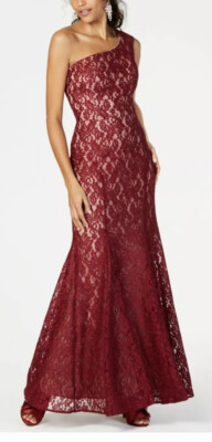 NW Nightway Womens Petites Lace Overlay Glitter Evening Dress Red 10P