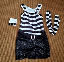 JAZZ DANCE COSTUME SMALL ADULT WHITE BLACK STRIPES by REVOLUTION DANCEWEAR