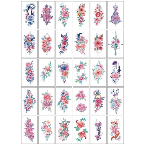 30PCS/set Women Temporary Tattoo Sticker Black Rose Fake Tatoos Flowers Tattos - Picture 11 of 11