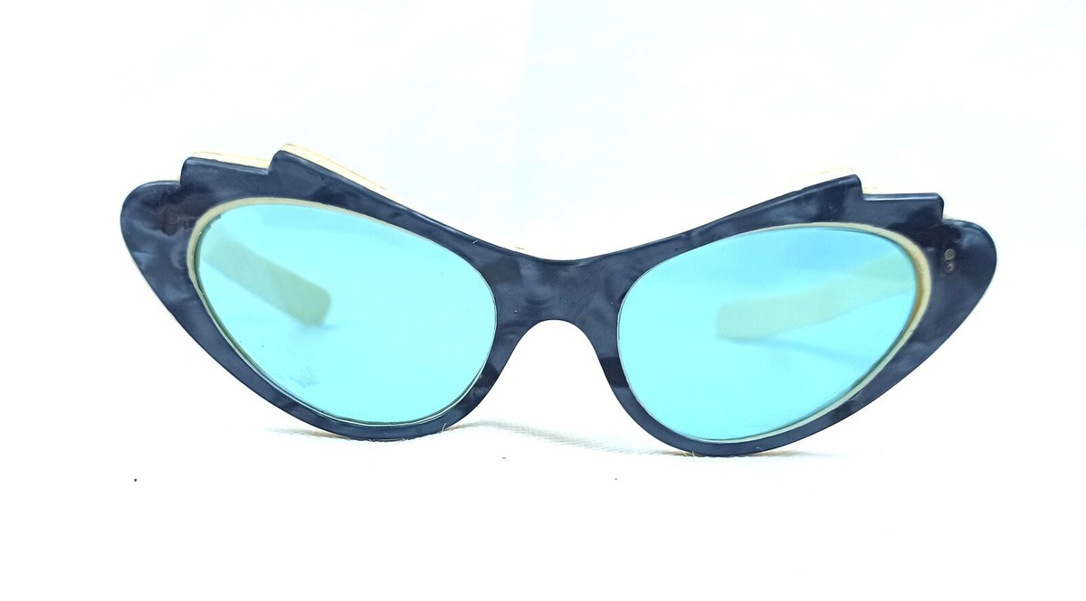 CUTE BLUE SUNGLASSES VINTAGE CAT EYE FRAME PARTY WAVY SHADES 1950S