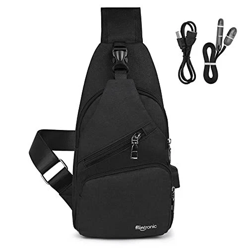 Sling Bag, Bolsa de Pecho con Puerto de Carga USB, 19 * 32.5 * 10.5cm Mochila