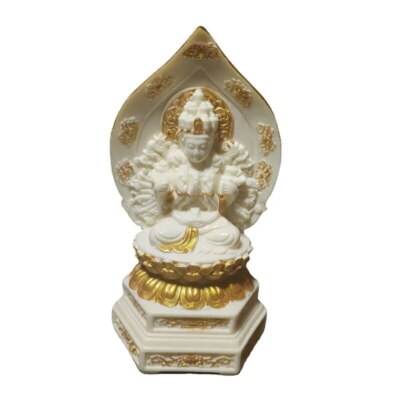 Tracing Gold Qian Shou Guanyin Figure Buddha Small Statue Resin Art Sculpture