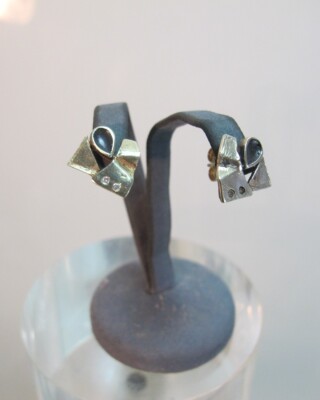 Ohrringe Ohrstecker 333 Gelbgold helle Stein 70er Jahre Design (209)