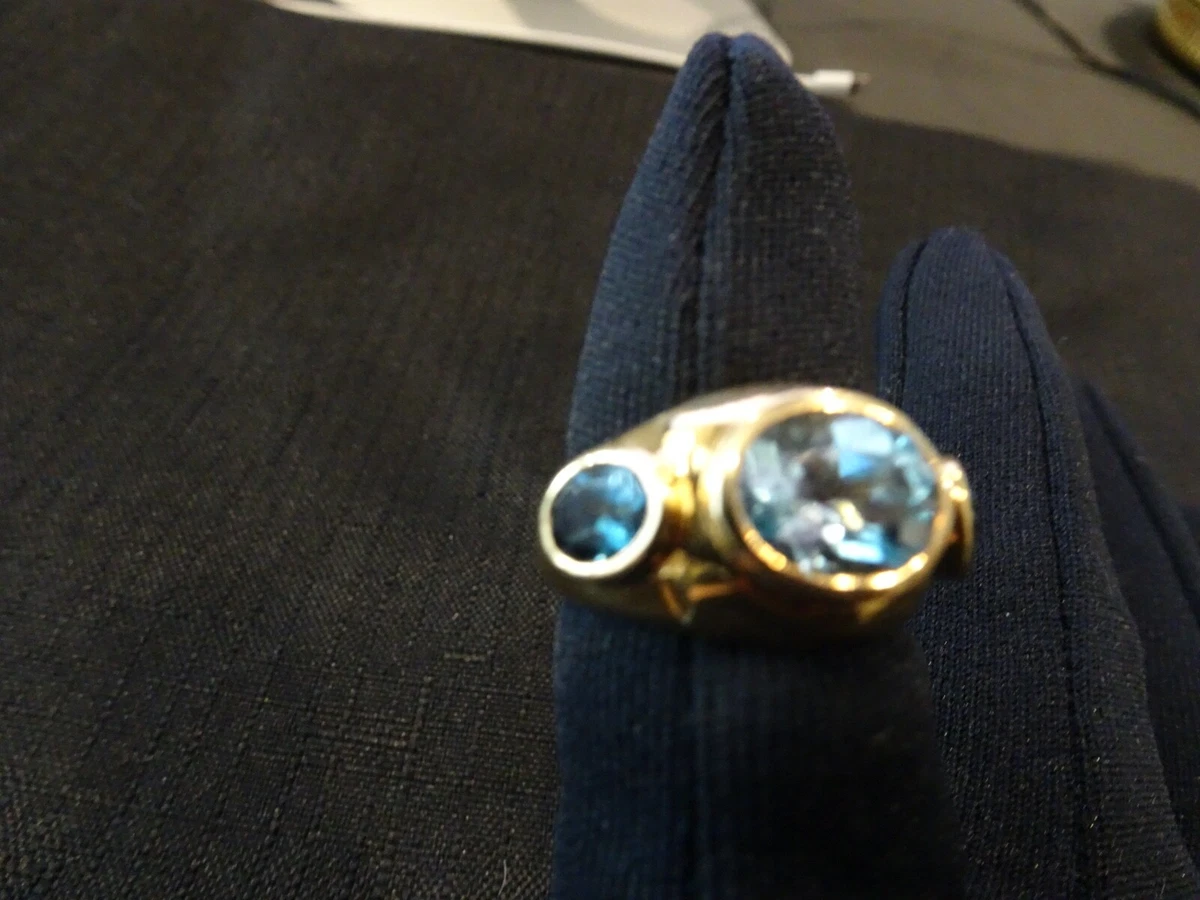 #534--MLD 925 STERLING SILVER RING-GOLD TONE-3 STONES-SIZE-7