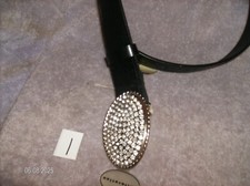 GENUINE LEATHER BLACK BELT WITH SILVER RHINESTONE BUCKLE SIZE L NEW 1 28