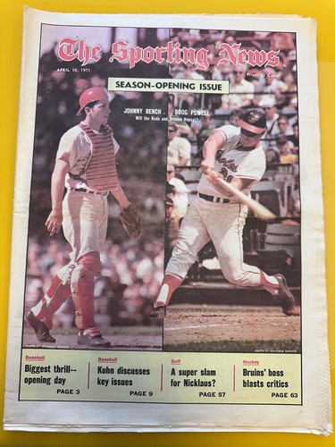 April 10 1971 Sporting News Johnny Bench Boog Powell Cover - No Label